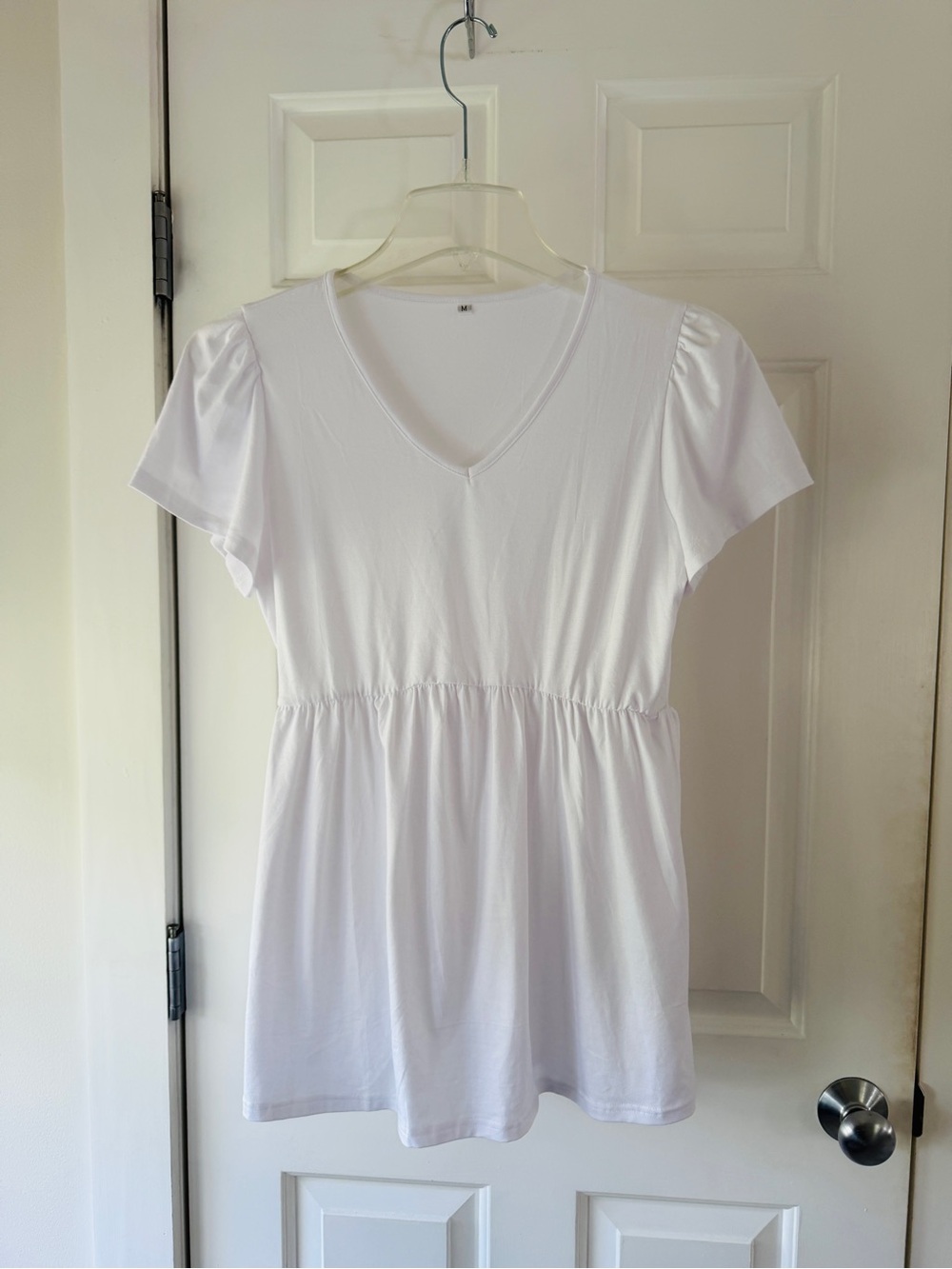 Women's White V-Neck Babydoll Top